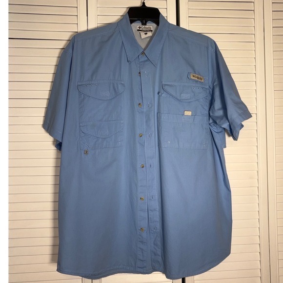 Columbia Other - Columbia PFG Bahama II Fishing Shirt Mens Large Blue Short Sleeve Button Up UPF